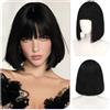 Sofeiyan Parrucca Donna,30 cm Parrucca Corta Liscia con Frangia | Nero Naturale Parrucche Bob,Capelli Sintetici Resistenti al Calore Donna Per Quotidiano Ufficio Feste Carnevale Cosplay