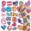 CHARLENT Groovige Tatuaggi Temporanei 70 per Bambini - 74 Foglie Singole Glitter Retrò Flower Power Decorazioni Smiley Adesivi per Tatuaggi per Ragazzi e Ragazze Accessori Festa