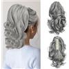 Cybelleza Coda Capelli Extension Clip Claw Coda di Cavallo con Pinza Mossi 35cm Posticci per Capelli Ricci Ponytail Sintetici Lunghi Corti Coda Finta Ondulati, Grigio scuro