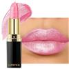 Lestpola Rossetto metallizzato glitterato, rosa brillante, altamente pigmentato, formula idratante, lucidalabbra cremoso, setoso, vegano, per donne e ragazze