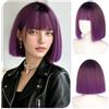 Sofeiyan Parrucca Donna,30 cm Parrucca Corta Liscia con Frangia | Nero Ombrato Viola Parrucche Bob,Capelli Sintetici Resistenti al Calore Donna Per Quotidiano Ufficio Feste Carnevale Cosplay