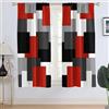 AAtter Tenda per finestra rossa e nera, grigia, bianca, multicolore, geometrica, argento scuro, astratto, arte quadrata, per soggiorno, camera da letto, tende per finestre, tessuto trattamento, 1 paio