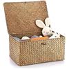 Hipiwe Cestini in vimini con coperchio, cestino in alghe marine intrecciate a mano, contenitori rettangolari per la casa, per scaffali, guardaroba, organizer per la casa, caffè, XL