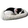 Hperu Cani che dormono di peluche che respirano sul cuscino, cane respira realistico Peluche interattivo a batteria Cucciolo realistico per bambini Bambini Bianco