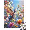 VZQWERTYU Colibrì Giardino Fiorito Puzzle 1000 Pezzi Carta Puzzle per Adulti Stile Artistico Vivace Relax Decorazione Regalo per Famiglia 38x26cm/1000pcs