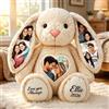 VEELU Peluche Coniglio Personalizzato con 5 Foto, Coniglio di Stoffa con Stampa Foto sulle Orecchie, Regalo Personalizzato per Famiglia, Coppia, Mamma e Papà, Compleanno, Matrimonio, Anniversario (Stile 4)