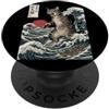 Japanese Retro Graphic Apparel & Aesthet Divertente giapponese gigante gatto mostro Ukiyo-e Retro Ocean Wave PopSockets PopGrip Adesivo