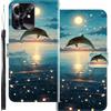 WUACYEAMING Custodia Compatibile con Honor 500 Smart 5G,con Slot Carte PU Pelle Portafoglio Libro Case Antiurto Bumper Motivo Magnetica Flip Protettiva Resistente delfino