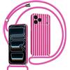 Kueqeay Custodia con Cordino per iPhone 17 Pro Silicone Bumper Cover Ragazze Summer Motivo Striped Righe Cute Design Viola rosato con Laccio Collana Protettivo Case Regolabile Cellulare Girocollo, 05