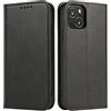 Mixroom - Custodia Cover Case a Libro Nero per iPhone 13 Mini con Stand in Ecopelle Chiusura Magnetica Formato Portafoglio Parte Interna in TPU Morbida con Bordi Piatti