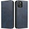 Mixroom - Custodia Cover Case a Libro Blu Per iPhone 13 Con Stand In Ecopelle Chiusura magnetica Formato Portafoglio Parte Interna In TPU Morbida con Bordi Piatti