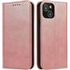 Mixroom - Custodia Cover Case a Libro Rosa Per iPhone 13 Mini Con Stand In Ecopelle Chiusura magnetica Formato Portafoglio Parte Interna In TPU Morbida con Bordi Piatti