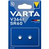 Varta V364, Sr60, SR621SWN, SR621, 364F, 364, 364101402, Batteria a Bottone, Ossido d'Argento, 1.55 Volts, 20mAh, diametro 6.8 mm, altezza 2.15 mm, Confezione 2 Pile