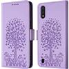 Feyten Cover per Samsung Galaxy A10/M10, Custodia in Pelle PU con Interno TPU Antiurto, Serie Gatto e Albero Flip Cover Custodia Portafoglio per Samsung A10/M10 (Purple)