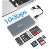 Suejezt Lettore di schede CFast 6 in 1, lettore di schede CFast USB 3.2 da 10 Gbps per schede di memoria CFast/SD/TF/MS/XD/CF, lettore CFast USB C+USB A Memory Stick legge 6 schede contemporaneamente