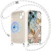 Yoedge Magnetica Fiori Cover con Cordino per iPhone 14 Motivo, Aesthetic Vetro Frammenti Disegni, Compatibile con MagSafe, Silicone Custodia Case con Tracolla Collana Catena per iPhone14 6,1