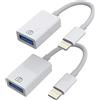 HOYULLI Adattatore OTG da Lightning maschio a USB femmina per iPhone (confezione da 2) per lettore di schede di fotocamera, mouse, tastiera, unità flash U, hub convertitore MIDI per Apple per iPad Air 14 13