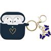AIIEKZ Custodia compatibile con AirPods 4 2024, custodia in morbido silicone con motivo a cuore dorato per AirPods di quarta generazione, con grazioso portachiavi a farfalla per ragazze e donne (blu