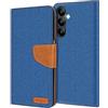 Verco Compatibile con Samsung Galaxy A25 5G, custodia protettiva per Samsung A25 5G, in tessuto denim, a portafoglio, colore: blu