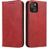 Mixroom - Custodia Cover Case a Libro Rosso per iPhone 15 Plus con Stand in Ecopelle Chiusura Magnetica Formato Portafoglio Parte Interna in TPU Morbida con Bordi Piatti