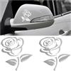 CGEAMDY 2 Pezzi Adesivo Auto Forma Fiore Rosa, Creativo Motivo Rosa Adesivi Decorativi Auto, Decorazione Specchietto Retrovisore Forma Fiore Rosa per Auto, Automotive Accessori Decorativi(Argento)