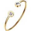 PROSTEEL Donna Bracciale Aperto Regolabile con Pietra di Nascita 12 Mesi, Braccialetto Sottile Semplice alla Moda, Placcato Oro 18K, Oro, Aprile Diamante(Confezione Regalo)