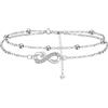 Arrebol Cavigliera Donna Argento 925 Doppia Catena con Perline Estate Spiaggia Catena Piedi - Anallergica Regolabile [22+4cm]