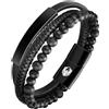 SHIEAGLELD Bracciale da uomo in pelle Braccialetti da uomo con fibbia magnetica in acciaio inossidabile e scatola per gioielli, bracciale esclusivo per idea regalo da uomos