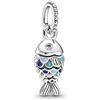 PANDORA Passions Pendente a forma di pesce in argento Sterling con zirconi cubici trasparenti, smalto blu marino, blu capri e blu pastello