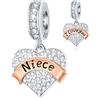 GLOWDAS Ciondolo Ciondolo si adatta per Pandora Bracciale/collana, 925 Sterling Silver I Love You Niece Beads, Pave CZ Cuore Ciondolo con Nastro Oro Rosa, Regali per zia/laurea/Ritorno a scuola