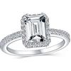 Bling Jewelry Anello di fidanzamento classico senza tempo elegante 3CT Halo AAA CZ stile Art Deco taglio smeraldo rettangolare chiaro per donne con pavé di zirconi cubici fascia sottile 1 MM in argento sterling