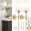 GZZBMY Lampada da Parete Batteria USB Ricaricabile Luce da Parete E27 con Telecomando & Lampadina Dimmerabile Applique da Parete Metallo con Paralume Stoffa Illuminazione da Parete per Salotto (Oro,2 Pezzi)