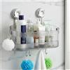 Aohyue Mensola Doccia con Ventosa Potente, Portaoggetti Bagno Grigio Trasparente, Mensola Doccia Senza Foratura con 6 Ganci per Accessori Doccia
