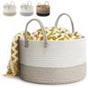 Rieeyrslza Cesto Portabiancheria in Corda Intrecciata D40 x H25 CM Pieghevole Cesta Decorativa Stoccaggio Paniere con Maniglia 32L Tessuto Naturale Cesto per Coperte Esperto di Archiviazione (Marrone)
