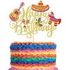 Goiern 1 Pz Happy Birthday Fiesta Torta Topper Chitarra Cactus Asino Racchetta Pepe Decorazione Torta per Tema Fiesta Messicana Baby Shower Festa di Compleanno Topper