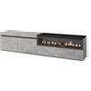 Skraut Home | Mobile TV Soggiorno | Ampio spazio a disposizione | 200x45x35cm | Per TV fino a 80 | Camino elettrico | Stile moderno | Cemento