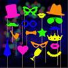 KARLOR Decorazione UV per feste, 18 pezzi, decorazione fluorescente, luminosa, divertente, occhiali, barba, bicchiere da vino fluorescente, accessorio per feste, luce nera