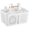 ALINK Cestino da doccia portatile in plastica, organizer con divisori, per bagno, con manico, per università, dormitorio, cucina, foro rotondo (bianco)