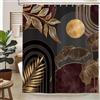 hometrixx Tenda Doccia Boho 180x180 cm Nero Rosso Metà Secolo Astratto Foglia Sole Piante Tropicali Poliestere Impermeabile Tenda Vasca da Bagno con 12 Ganci Lavabile in Lavatrice per Casa Hotel
