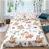 Homemissing Set di Biancheria da Letto con Animali Motivo Coniglio, Volpe, Cervo, Scoiattolo, Fiori e Natura - Leggerissimo Copriletto Singolo