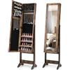 COSTWAY Specchio Portagioie da Terra, Armadietto Portagioie con Specchio a 3 Angoli, Organizer per Gioie Camera da Letto, 35 x 30 x 144 cm (Industriale)