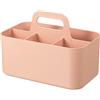 LVYXON Contenitori impilabili portatili con divisorio rimovibile, organizer multiuso per casa e ufficio, 25 x 15,5 x 11 cm, cestino da scrivania in plastica con manico, bianco/blu/rosa/giallo (rosa)