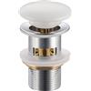 Balneo Tappo per Lavabo - Meccanismo Clic-Clac in Ottone con Ceramica Bianca - Tappo per Lavabo 66 mm - Tappo Cromato con Cestello e Troppopieno - Design Moderno e Resistente alla Corrosione