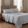 INTRECCI Completo Lenzuola Matrimoniale in Raso di Cotone 200 TC - Set 4 Pezzi: Lenzuolo Sopra 250x290 cm, Sotto con Angoli 180x200 cm, 2 Federe a 3 Volants - Morbido e Traspirante - Colore: Grigio