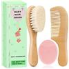 Molylove Set di spazzole per capelli e pettini, per neonati e bambini, in legno, con morbide setole di capra, pettine in legno, spazzola viola, ideale per tappi a culla (3 pezzi)