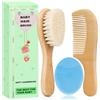 Molylove Set di 3 spazzole per capelli con manico in legno e pettine, per neonati e bambini piccoli, setole di capra morbide naturali, pettine in legno, spazzola blu, ideale per cappucci per culla