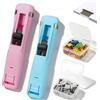 RUISOPE 2 Cucitrici Portatili Per Raccoglitori, Cucitrice Senza Punti Metallici Con 100 Clip Riutilizzabili, Mini Cucitrici, Adatte Per Documenti Da Scrivania, Casa, Scuola, Ufficio (Rosa + Azzurro)