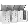 Festnight Copribidone per Spazzatura, Copri Cassonetto Quadruplo in Acciaio Inox 240 L