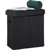 Relaxdays Sgabello Pieghevole, HxLxP: 49,5x46x25,5 cm, Pouf Contenitore, Lino, Poliestere, Legno MDF, Colore Nero