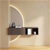 Web Convenienza Mobile Ingresso Sospeso Moderno 124x155x30 cm Made in Italy - Salvaspazio con Ante Ribalta Montaggio Appeso, Specchio Mezzaluna Retroilluminato LED - Mobiletto per Corridoio (Bronzo)